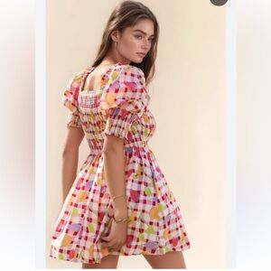 DAVI & DANI Fruits Sundress Mini Puff Sleeve Pink and Yellow